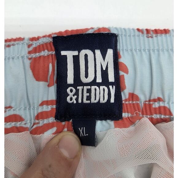 Tom & Teddy Men's Swim Trunks Ahorts Blue Orange Palms XL - Picture 8 of 12
